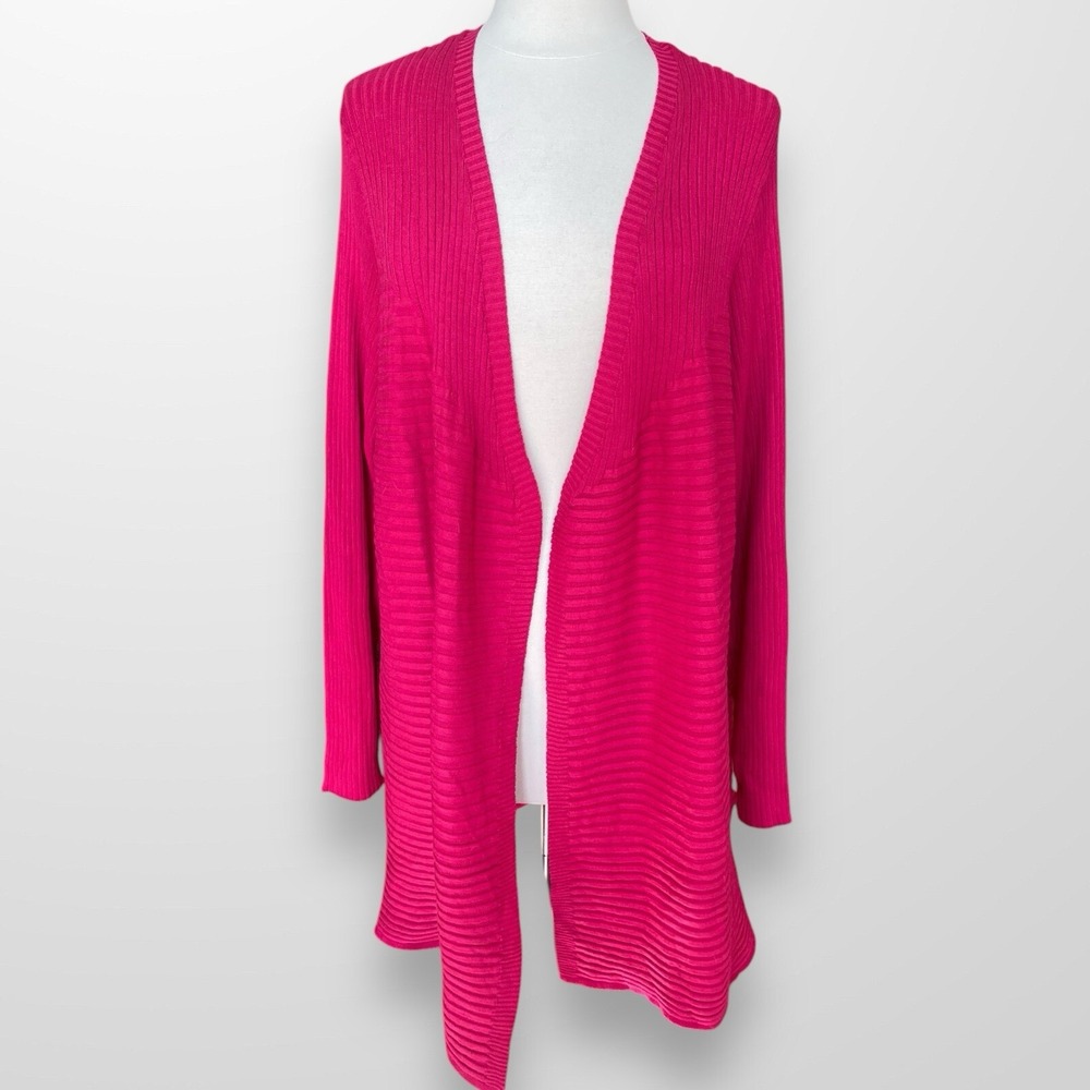 Lane Bryant Womens Size 22 / 24 Cardigan Sweater Lightweight Ribbed Pink Stretch